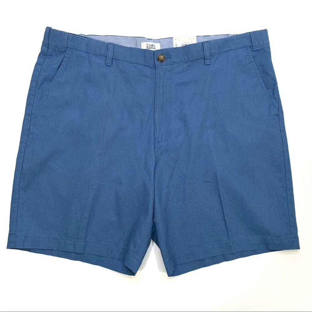 Croft & Barrow Randall Gulf Blue Linen-Blend Flat-front Shorts Size 42